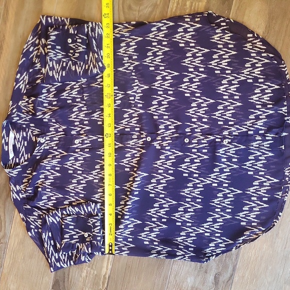 Zara Abstract Geometric Aztec Design 3/4 Sleeve Button Front Sheer Blouse, Med - Picture 7 of 8